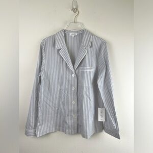 NWT Haven Well Within Sleep Shirt M All Cotton White Blue Striped Button‎ Up